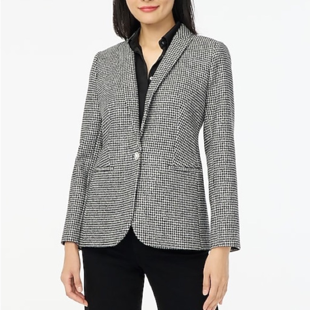 NWT J. Crew Factory Petite sparkle houndstooth one-button blazer